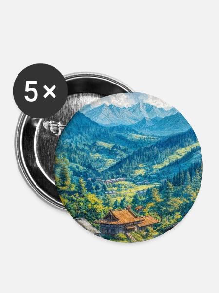 Illustration einer japanischen Landschaft - Buttons mittel 32 mm (5er Pack) - Weiß