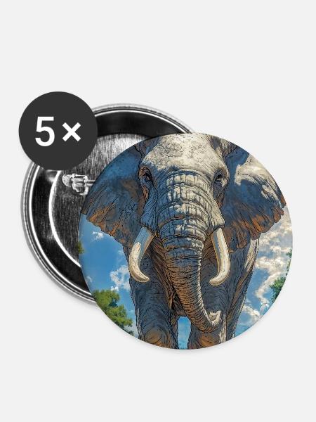 Illustration eines Elefanten - Buttons mittel 32 mm (5er Pack) - Weiß