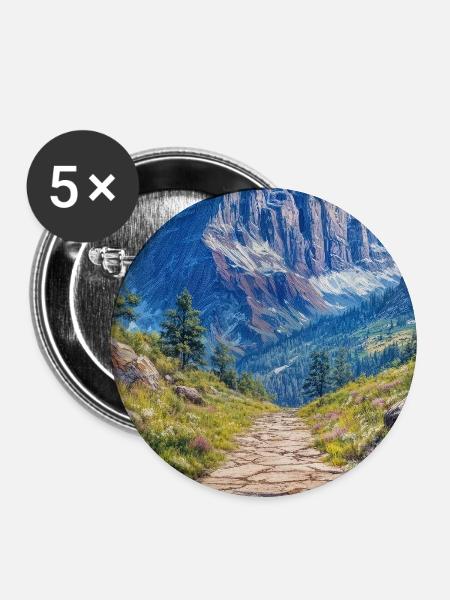 Illustration einer Gebirgslandschaft - Buttons mittel 32 mm (5er Pack) - Weiß