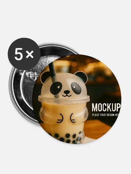 Panda Bubble Tea Cup Illustration - Buttons mittel 32 mm (5er Pack) - Weiß