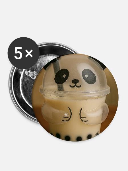 Panda Bubble Tea Cup Grafik - Buttons mittel 32 mm (5er Pack) - Weiß