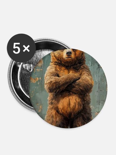 Illustration eines Bären - Buttons mittel 32 mm (5er Pack) - Weiß