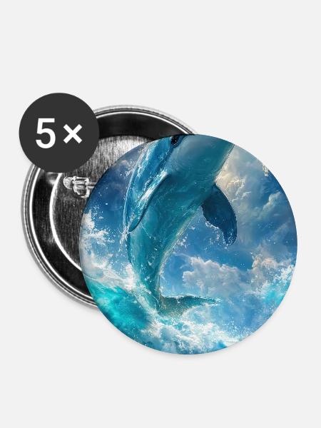 Illustration eines Delfins - Buttons mittel 32 mm (5er Pack) - Weiß
