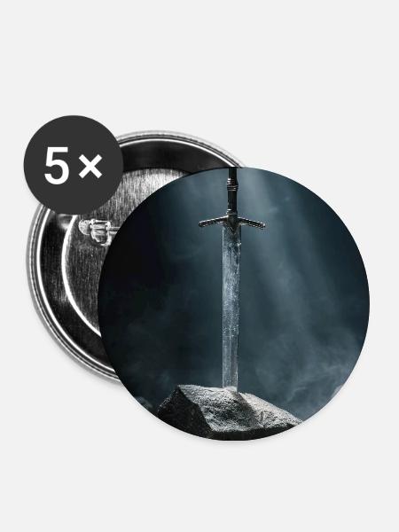 Schwert in Stein: Mystische Klinge - Buttons mittel 32 mm (5er Pack) - Weiß