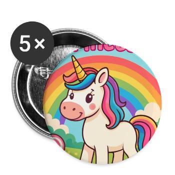 Einhorn Kleine Regenbogenprinzessin - Buttons mittel 32 mm (5er Pack) - Weiß - Vorne