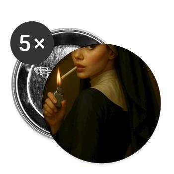 Nonne mit Feuerzeug - Buttons mittel 32 mm (5er Pack) - Weiß - Vorne