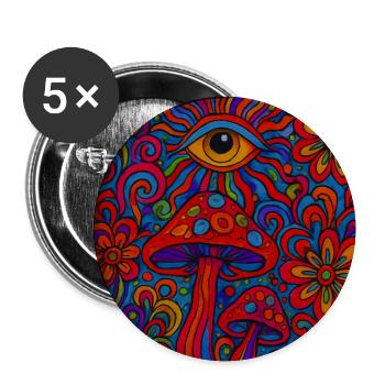 Psychedelisches Auge und Pilze - Buttons mittel 32 mm (5er Pack) - Weiß - Vorne