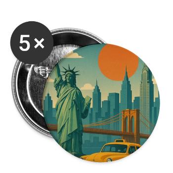 New York Retro City Travel Poster - Buttons medium 1.26"/32 mm (5-pack) - white - Front