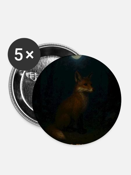 Silent Waiting Fox im Mondlicht - Buttons mittel 32 mm (5er Pack) - Weiß