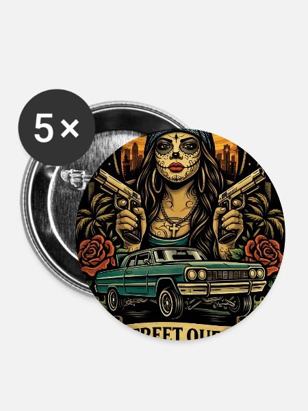 Straßenkönigin Día Muertos - Buttons mittel 32 mm (5er Pack) - Weiß