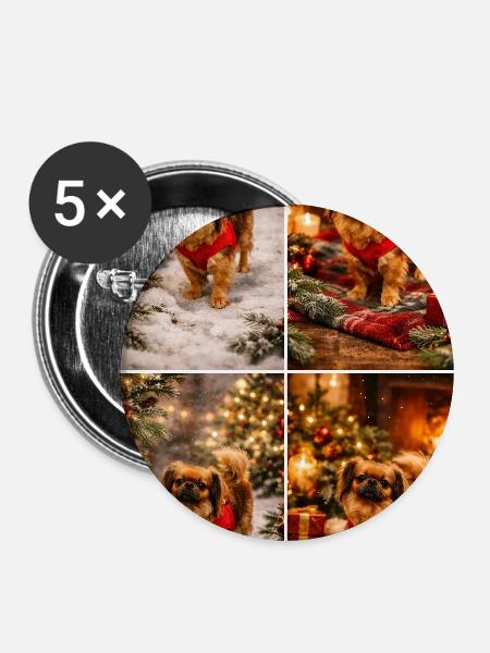 Winterlicher Fellfreund im Lichterglanz - Buttons mittel 32 mm (5er Pack) - Weiß