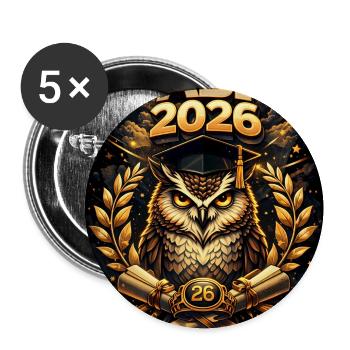 Abi 2026 Shirt – Modernes Premium Abishirt - Buttons mittel 32 mm (5er Pack) - Weiß - Vorne