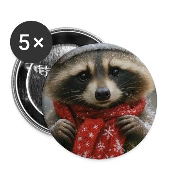 Gemütlicher Waschbär in Winter Reds - Buttons mittel 32 mm (5er Pack) - Weiß - Vorne