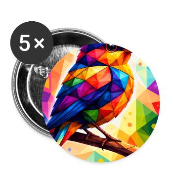 Colorful bird in geometric mosaic - Buttons medium 1.26"/32 mm (5-pack) - white - Front