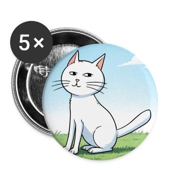 Weiße Katze mit frechen Blick - Buttons mittel 32 mm (5er Pack) - Weiß - Vorne