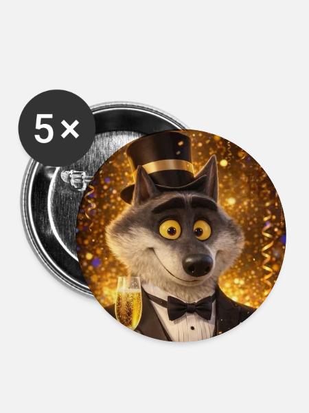 Eleganter Wolf am Abend - Buttons mittel 32 mm (5er Pack) - Weiß