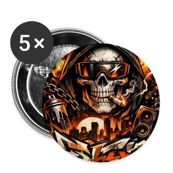 Crâne urbain avec une silhouette en flammes - Lot de 5 moyens badges (32 mm) - blanc - Devant