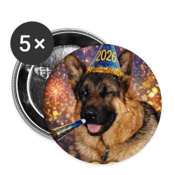 Happy New Year 2026 Festive Dog - Buttons medium 1.26"/32 mm (5-pack) - white - Front