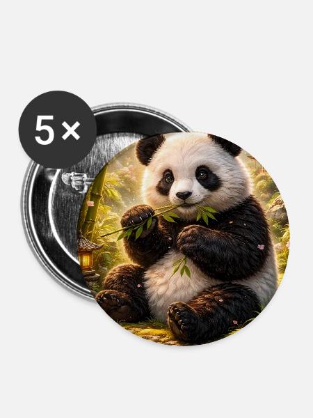 Panda im Zen-Garten - Buttons mittel 32 mm (5er Pack) - Weiß