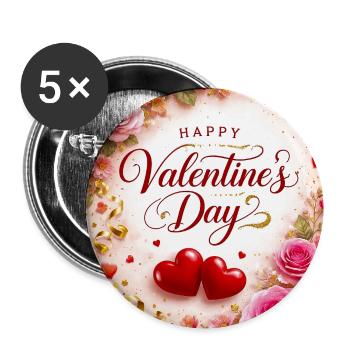 Valentinstags-Liebesrosen mit Herzen - Buttons mittel 32 mm (5er Pack) - Weiß - Vorne