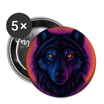Neon Wolf auf Orange Circle - Buttons mittel 32 mm (5er Pack) - Weiß - Vorne