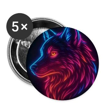 Regenbogen-Neon-Wolf - Buttons mittel 32 mm (5er Pack) - Weiß - Vorne