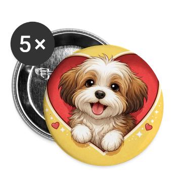 Liebes-Hundewelpe im Herzrahmen - Buttons mittel 32 mm (5er Pack) - Weiß - Vorne