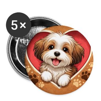 Heartpaws doggy in the heart - Buttons medium 1.26"/32 mm (5-pack) - white - Front