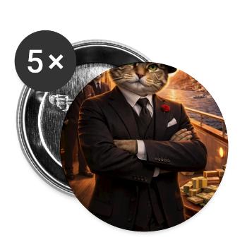 Kater auf Yacht - Buttons mittel 32 mm (5er Pack) - Weiß - Vorne