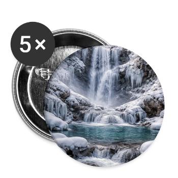 Winterwasserfall im schneebedeckten Wald - Buttons mittel 32 mm (5er Pack) - Weiß - Vorne