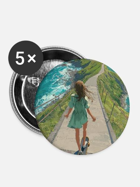 Coastal Crest Longboarder - Buttons mittel 32 mm (5er Pack) - Weiß