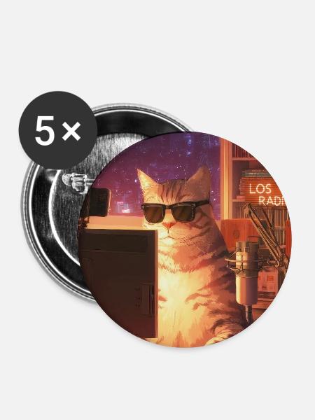 Cat Stream Neon Studio - Buttons mittel 32 mm (5er Pack) - Weiß