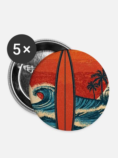Sonnenuntergang Surf - Buttons mittel 32 mm (5er Pack) - Weiß