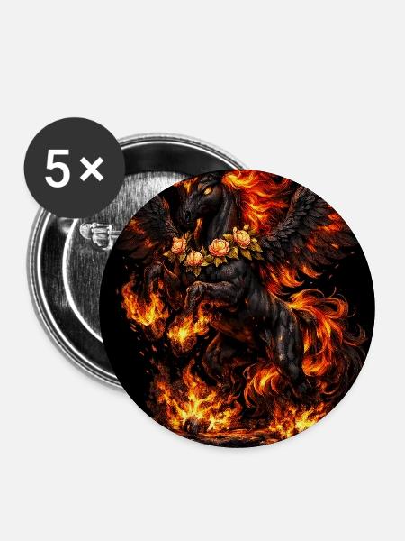 Feuerpegasus mit Blumenkranz - Buttons mittel 32 mm (5er Pack) - Weiß