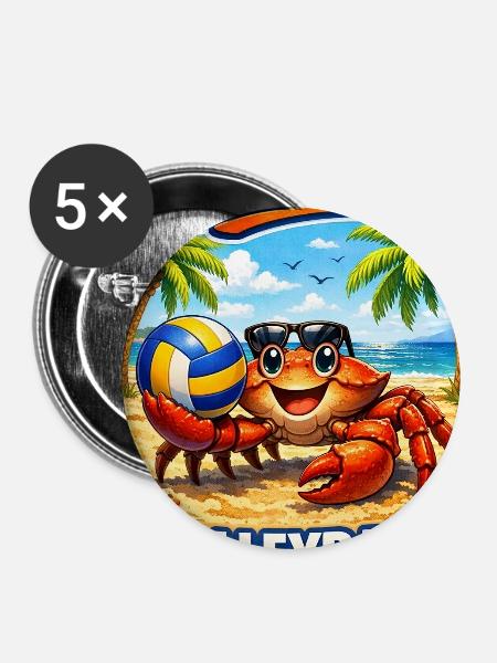 Strandkrabbe Volleyball Sommerdesign - Buttons mittel 32 mm (5er Pack) - Weiß