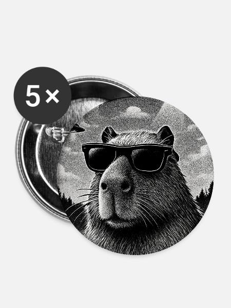 Capybara mit Sonnenbrille und UFOs - Buttons mittel 32 mm (5er Pack) - Weiß