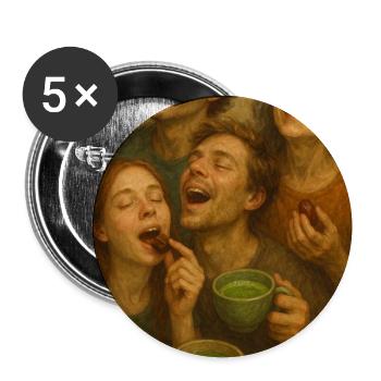 Genussrunde: Familie teilt Kakao Schoko - Buttons mittel 32 mm (5er Pack) - Weiß - Vorne