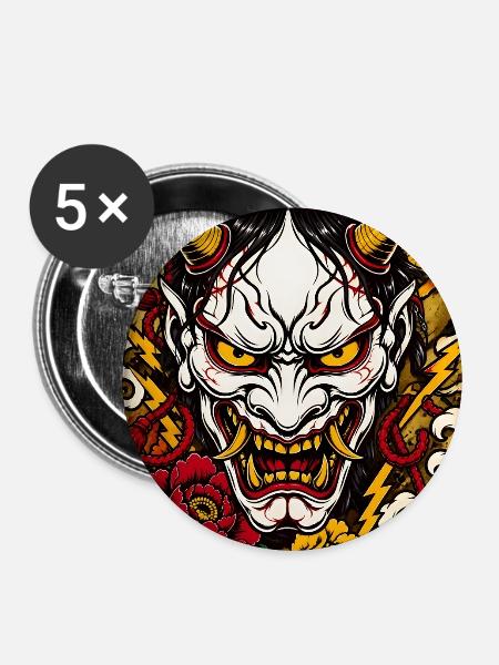 Hannya Maske - Buttons mittel 32 mm (5er Pack) - Weiß