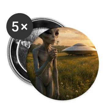 Außerirdischer Besucher im Löwenzahnfeld - Buttons mittel 32 mm (5er Pack) - Weiß - Vorne