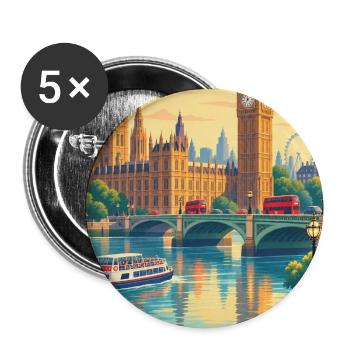 London Retro-Poster Skyline - Buttons mittel 32 mm (5er Pack) - Weiß - Vorne