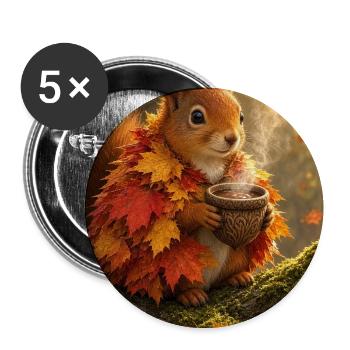 Herbstfreund Eichhörnchen mit Becher - Buttons mittel 32 mm (5er Pack) - Weiß - Vorne