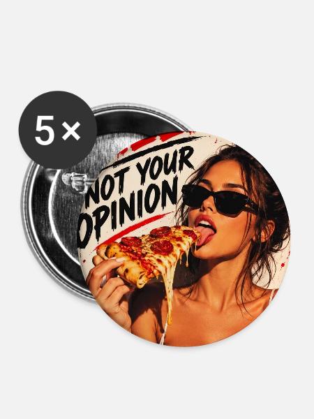 Pizza statt Meinung – Statement - Buttons mittel 32 mm (5er Pack) - Weiß