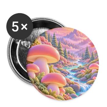 Magischer Pilzwald in Pastell - Buttons mittel 32 mm (5er Pack) - Weiß - Vorne