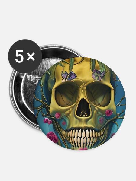 Beautiful fantasy Skull - Buttons mittel 32 mm (5er Pack) - Weiß