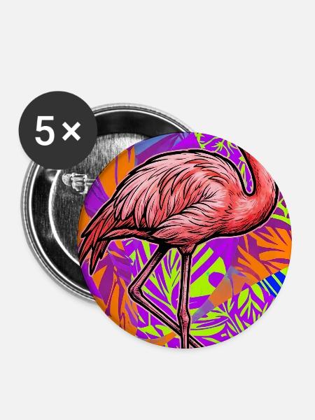 Flamingo - Buttons mittel 32 mm (5er Pack) - Weiß