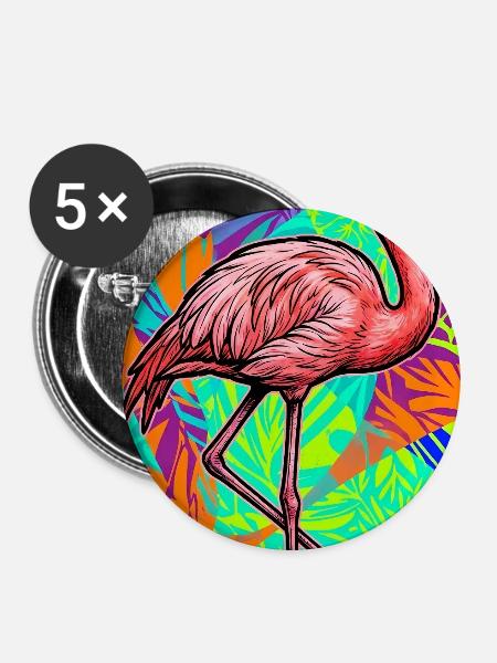 Flamingo - Buttons mittel 32 mm (5er Pack) - Weiß