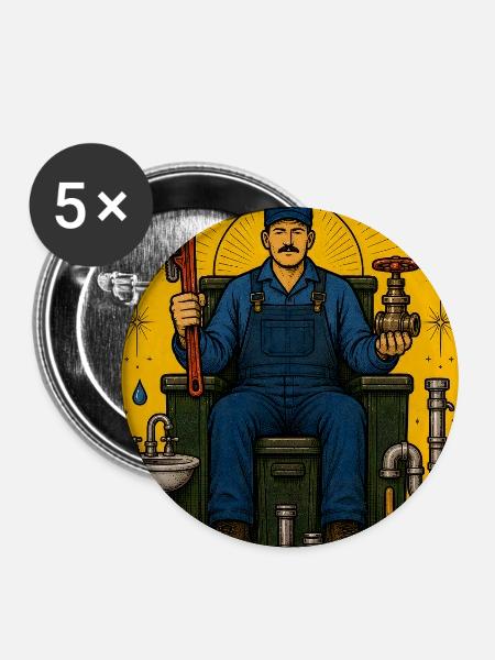 Klempner | Sanitär Beruf Tarot - Buttons mittel 32 mm (5er Pack) - Weiß