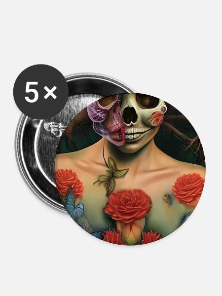 Beautiful fantasy Skull - Buttons mittel 32 mm (5er Pack) - Weiß