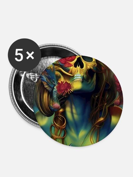 Beautiful fantasy Skull - Buttons mittel 32 mm (5er Pack) - Weiß