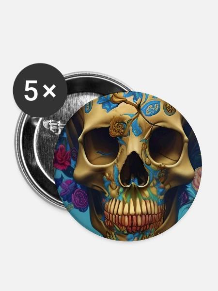 Beautiful fantasy Skull - Buttons mittel 32 mm (5er Pack) - Weiß